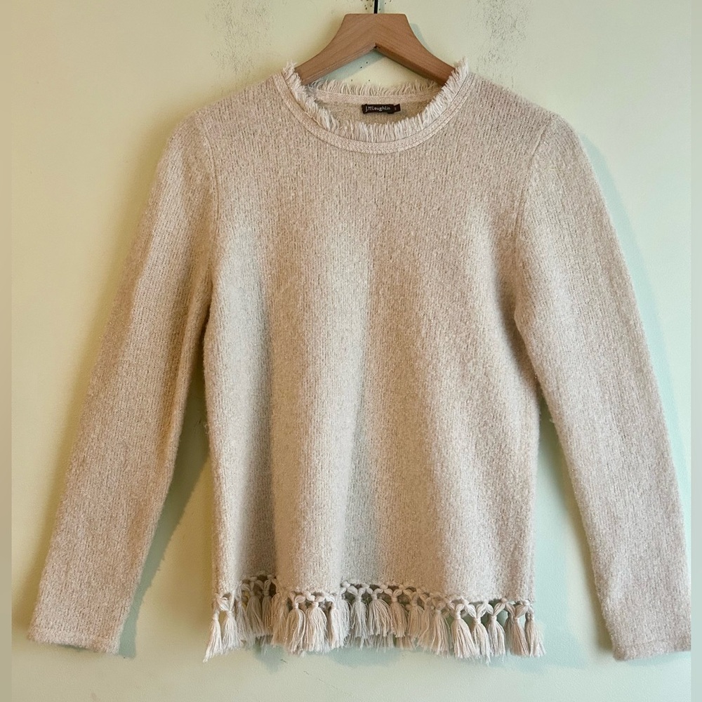 J McLaughlin Fringe Metallic Crew Neck Alpaca Wool Blend Sweater - Picture 2 of 5